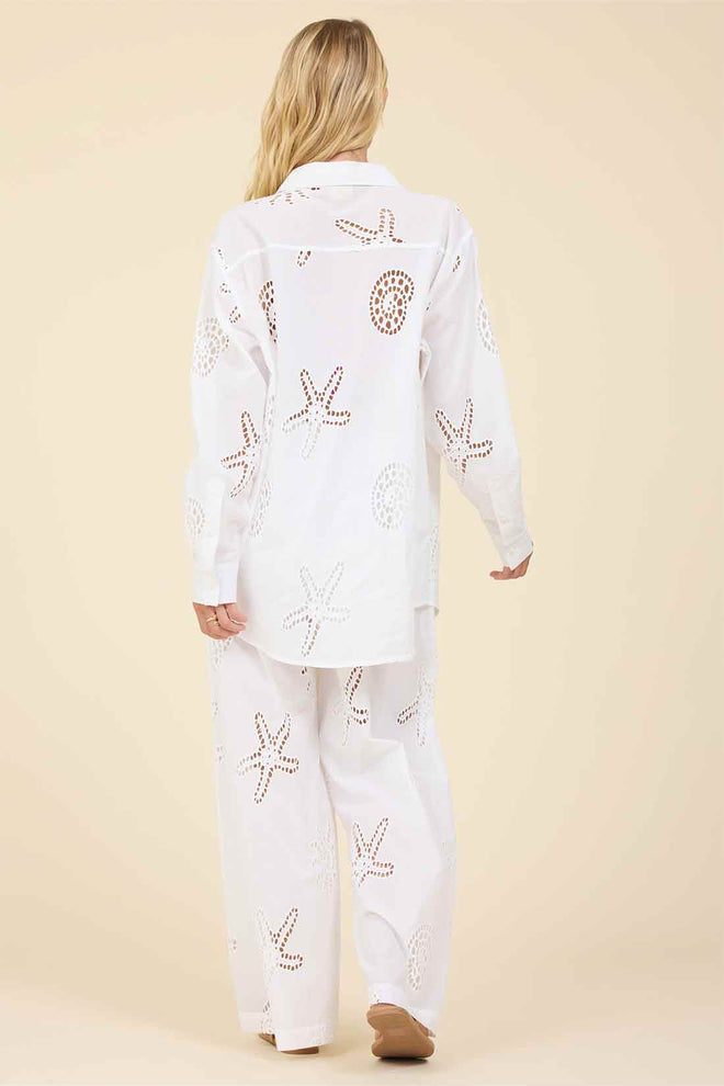 White Ocean Eyelet Pants Set back