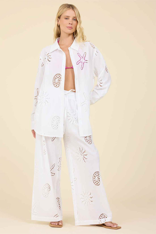 White Ocean Eyelet Pants Set