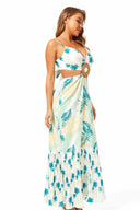 Kerri Blue Tropical V Neck Maxi Dress side