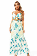 Kerri Blue Tropical V Neck Maxi Dress