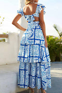 Jamie Blue Printed Tiles Maxi Dress back