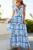 Jamie Blue Printed Tiles Maxi Dress