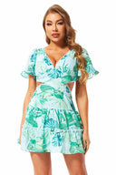 Farrah Green Printed Mini Dress