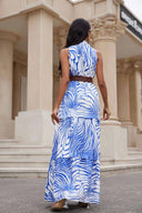 Neri Blue Printed Palms Maxi Dress back