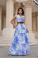 Neri Blue Printed Palms Maxi Dress