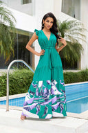 Nia Green Tropical Print Maxi Dress