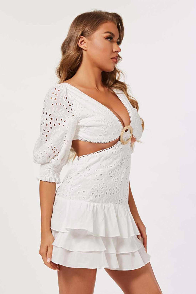 Brenda White Eyelet Mini Dress side