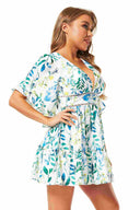 Monica Green Printed Leaves Mini Dress side