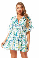 Monica Green Printed Leaves Mini Dress