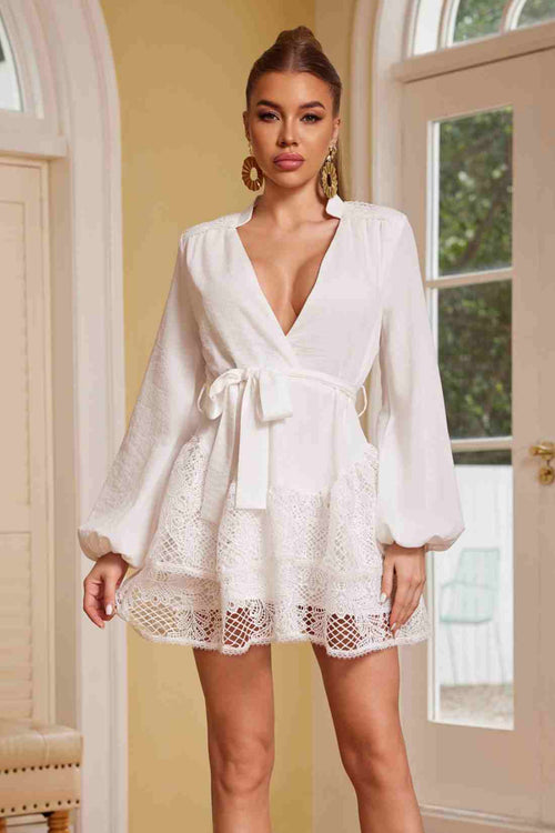 Avril White Long Sleeve Mini Dress