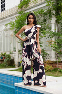 Wendy Black Printed One Shoulder Jumpsuit
