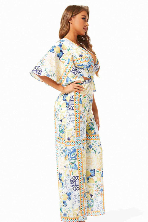 Selena Yellow Printed Tiles Jumpsuit side