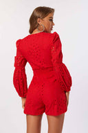Kira Red Long Sleeve Romper back