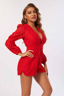 Kira Red Long Sleeve Romper side