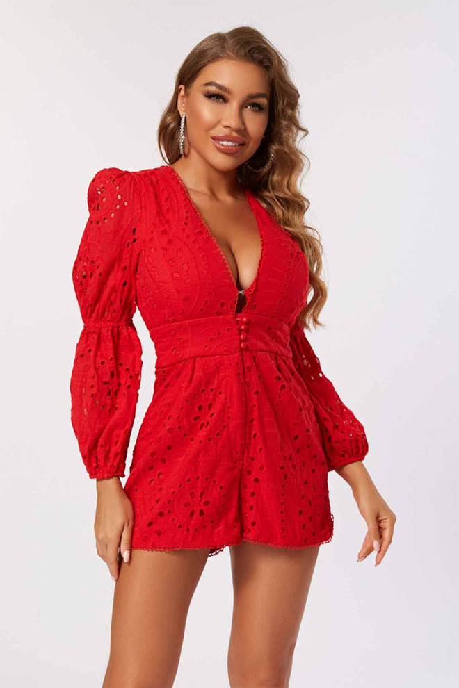 Kira Red Long Sleeve Romper