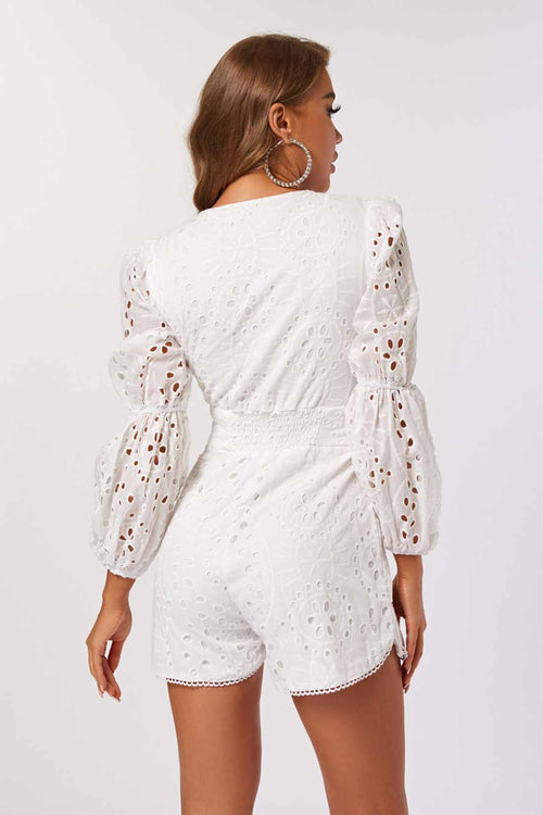 Kira White Long Sleeve Romper back