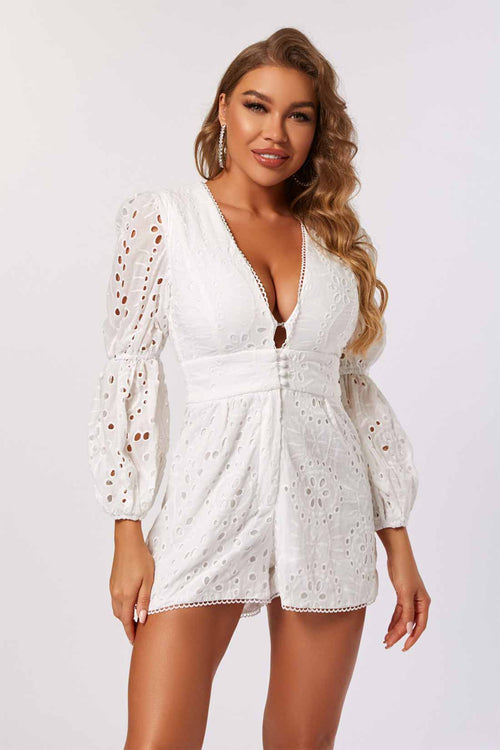 Kira White Long Sleeve Romper