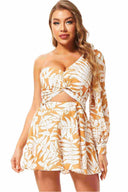 Emma Orange Printed One Shoulder Romper