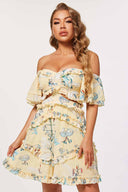 Mia Yellow Printed Off Shoulder Romper