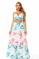Gala Pink Duo Tone Printed Skirt Set
