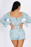 Lia Light Blue Long Sleeve Shorts Set back