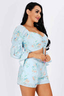 Lia Light Blue Long Sleeve Shorts Set side