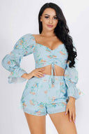 Lia Light Blue Long Sleeve Shorts Set