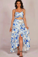 Hazel Blue Printed Ruffled Skirt Set