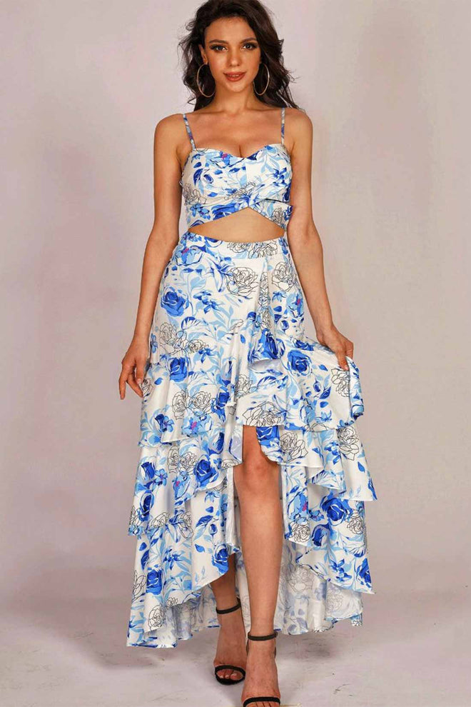 Hazel Blue Printed Ruffled Skirt Set