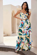 Nora Blue Printed Layered Skirt Set