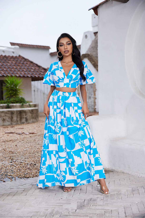 Layla Turquoise Pattern Print Skirt Set
