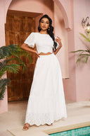 Nova White Solid Eyelet Skirt Set