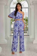 Emma Blue One Shoulder Pants Set