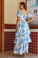 Elena Light Blue Palms Skirt Set back