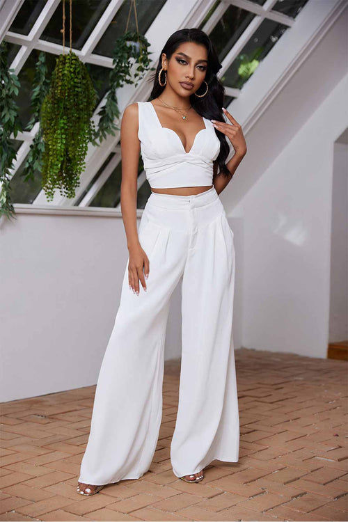 Aurora White Solid Pants Set