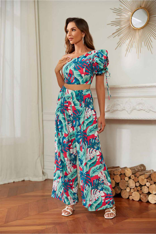 Vera Rose Tropical Leaf Pants Set