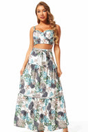 Ruby Green Printed Palms Skirt Set