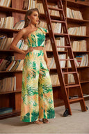 Tina Yellow Printed One Shoulder Pants Set side