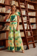 Tina Yellow Printed One Shoulder Pants Set