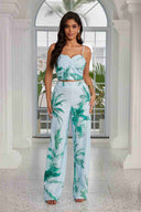Laura Sky Blue Tropical Pants Set