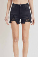 Hilary Black High Rise Distressed Shorts