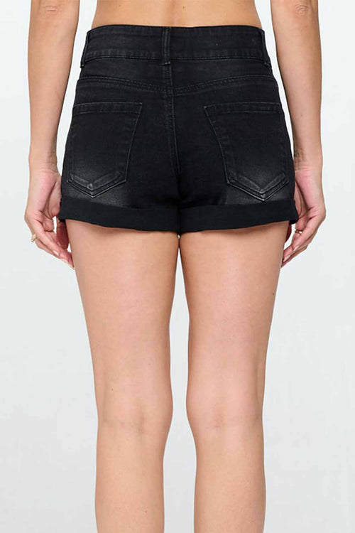 Greta Black Mid Rise Denim Shorts back