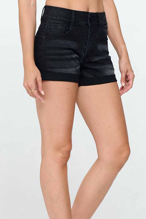 Greta Black Mid Rise Denim Shorts side