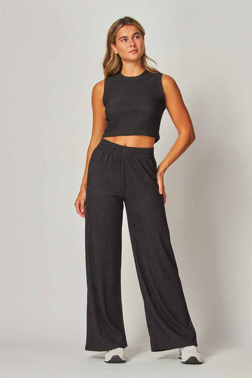 Black Crinkled Pants Set
