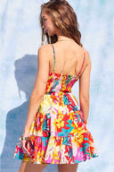 Red Tropical Print Mini Dress back