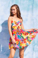 Red Tropical Print Mini Dress