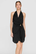 Black Halter Overlap Mini Dress