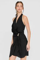 Black Halter Overlap Mini Dress side