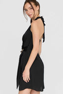 Black Halter Overlap Mini Dress back