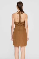 Brown Halter Overlap Mini Dress back